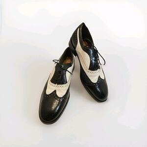 Stacy Adams Leather Oxford Wingtip Two Toned Black/White Dress Shoe Size‎ 9.5M